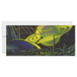 Vintage Science Fiction Neon Green Planet w Rings Rack Card Template