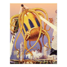 Vintage Science Fiction Octopus Alien Invasion War Invitation