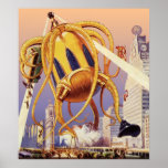 Vintage Science Fiction Octopus Alien Invasion War Print