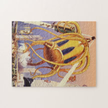 Vintage Science Fiction Octopus Alien Invasion War Puzzle