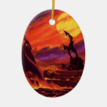 Vintage Science Fiction Red Lava Volcano Planet Christmas Tree Ornaments