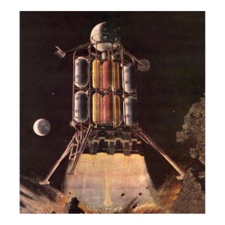 Vintage Science Fiction Rocket Blasting Off Planet Print