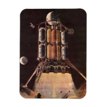 Vintage Science Fiction Rocket Blasting Off Planet Rectangle Magnets