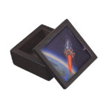 Vintage Science Fiction Rocket in Space over Earth Premium Jewelry Box
