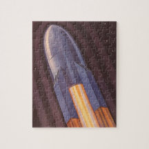 Vintage Science Fiction Rocket Ship in Space Jigsaw Puzzles