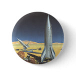 Vintage Science Fiction Rocket Ship on a Planet Pinback Buttons
