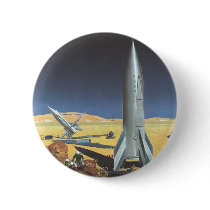 Vintage Science Fiction Rocket Ship on a Planet Pinback Buttons