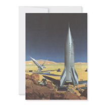 Vintage Science Fiction Rocket Ship on a Planet Personalized Invitation