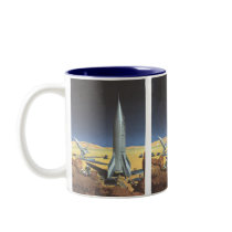 Vintage Science Fiction Rocket Ship on a Planet Mugs