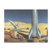 Vintage Science Fiction Rocket Ship on a Planet Postcards