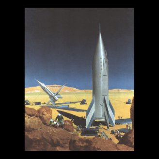 Vintage Science Fiction Rocket Ship on a Planet Print