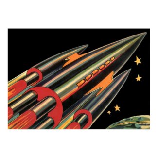 Vintage Science Fiction Rocket Ship, Space, Stars Posters