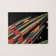 Vintage Science Fiction Rocket Ship, Space, Stars Puzzle