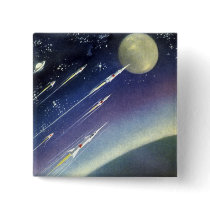 Vintage Science Fiction Rockets Flying in Space Pin