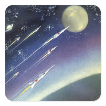 Vintage Science Fiction Rockets Flying in Space Square Stickers