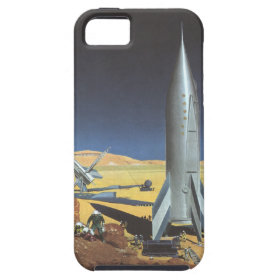 Vintage Science Fiction Rockets on Desert Planet iPhone 5 Cover