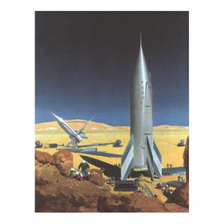 Vintage Science Fiction Rockets on Desert Planet Print