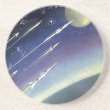 Vintage Science Fiction Rockets Outer Space Moon Drink Coasters