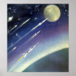 Vintage Science Fiction Rockets Outer Space Moon Posters