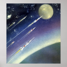 Vintage Science Fiction Rockets Outer Space Moon Posters