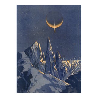 Vintage Science Fiction Snow Planet, Crescent Moon Posters