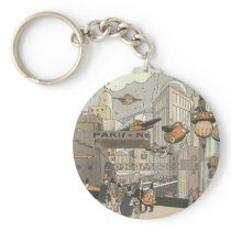 Vintage Science Fiction Steampunk Urban Paris Key Chain
