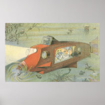 Vintage Science Fiction Submarine Under the Ocean Poster