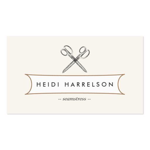 VINTAGE SCISSORS LOGO for Seamstress, Crafters Business Card Template (front side)