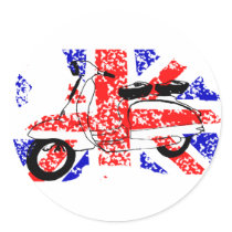 Vintage Scooter and faded Union jack Round Stickers