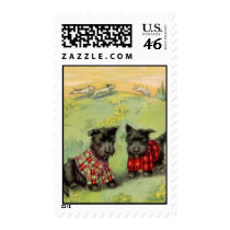 Vintage Scotty Dogs in Tartan Plaid Stamp