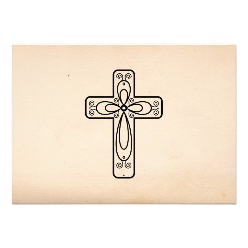 Vintage Script Dove and Cross First Holy Communion Custom Invites