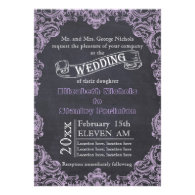 Vintage scroll leaf frame and chalkboard wedding personalized invitation