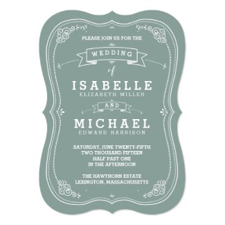 Vintage Scroll Wedding Invitation | Green 5" X 7" Invitation Card