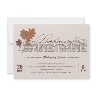 Vintage Scrolls Autumn Leaves Thanksgiving Dinner Invite
