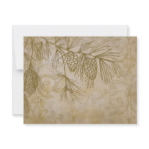 Vintage Scrolls Pine Boughs Wedding RSVP Personalized Announcement