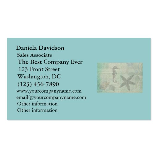 Vintage Sea Shells, Starfish, and SeaHorse Business Card (front side)