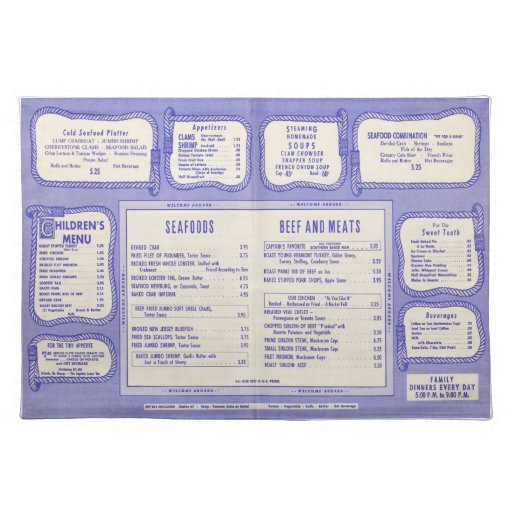 Vintage Seafood Restaurant Menu Placemat Zazzle
