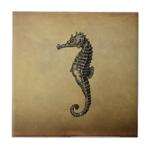 Vintage Seahorse Illustration Ceramic Tile