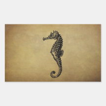 Vintage Seahorse Illustration Rectangular Stickers