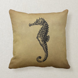 Vintage Seahorse Illustration Throw Pillow
