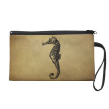 Vintage Seahorse Illustration Wristlet Clutch