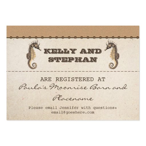 vintage seahorses wedding registry tickets business cards (front side)