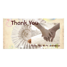 Vintage seashell butterfly wedding thank You Photo Cards
