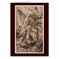Vintage Sepia Angel Fairy and Birds Card