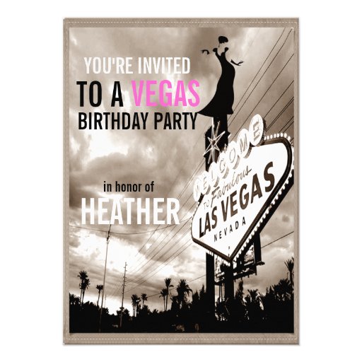 Vintage Sepia Las Vegas Modern Her Birthday Party Personalized Invites (front side)