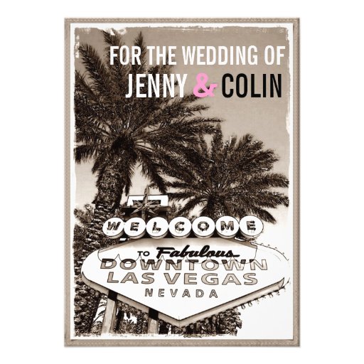 Vintage Sepia Las Vegas Modern Wedding Invites (front side)