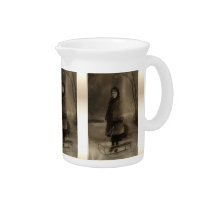 Vintage Sepia Victorian Girl Photo With Sled Beverage Pitcher