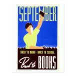 Vintage september back to work, school, books WPA Postcard