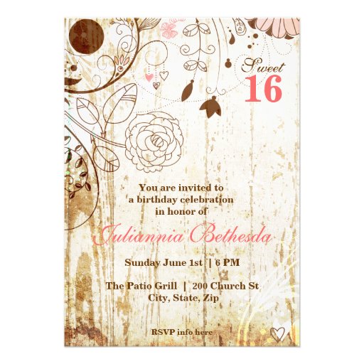 Vintage Shabby Chic Floral Sweet 16 Invitation