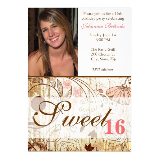 Vintage Shabby Chic Floral Sweet 16 Invitation (front side)